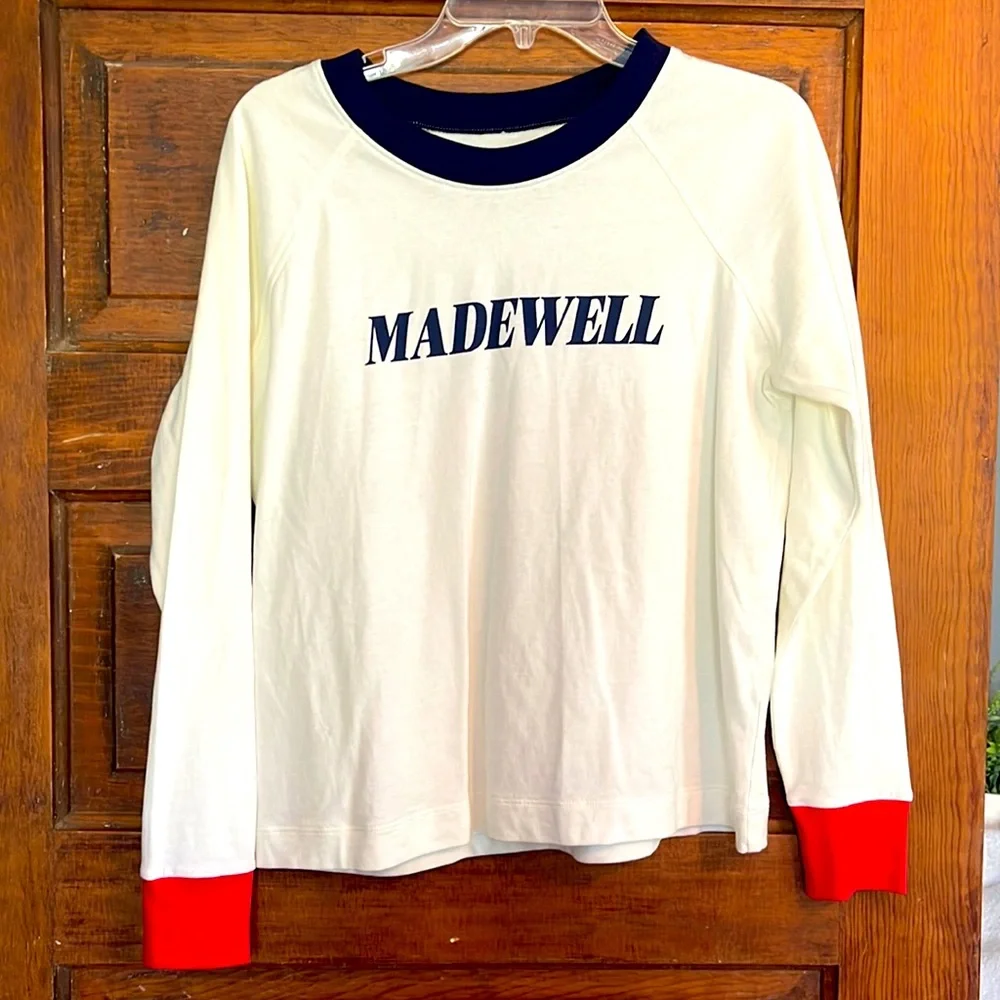 Madewell long sleeve logo tee women’s medium white - Picture 1 of 5